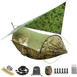 Camping Hammock, Portable Double Prevent Tumbling Hammock , Hammock Tent with Awning, Best for Outdoor Hiking Survival Travel