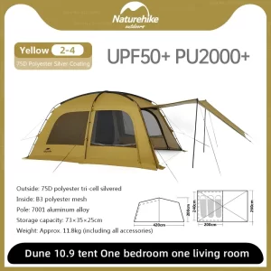 Naturehike Dune 10.9 4-6 Person Large Tent Camping Portable Ultralight Tent Outdoor Picnic Sun Protection One Room And One Tent